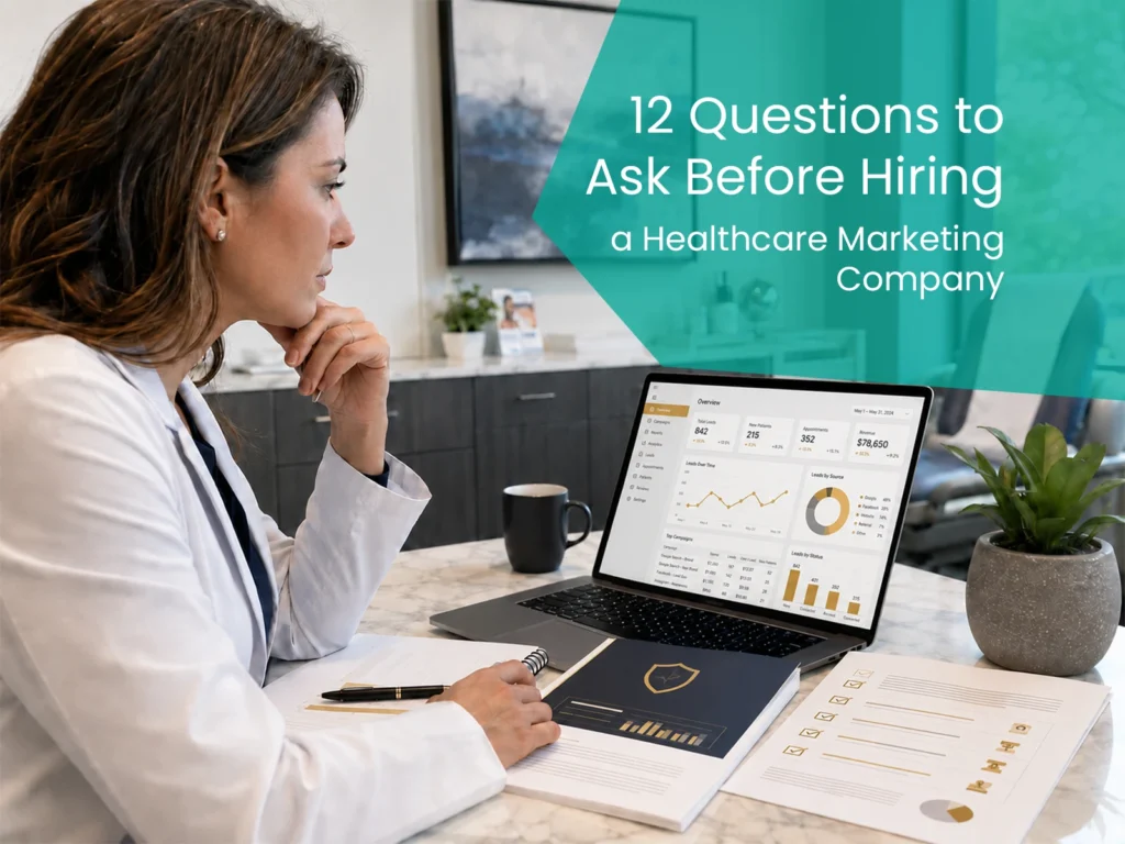 Healthcare professional reviewing marketing data before hiring a healthcare marketing company
